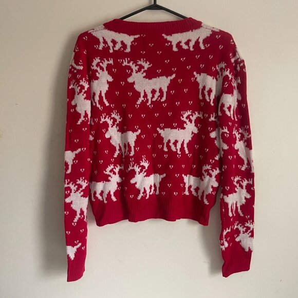 Red Reindeer Knit Holiday Sweater – With Jingle Bells - Picture 5 of 7
